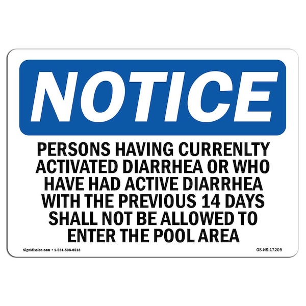 OSHA, Persons Having Currently Active Diarrhea, 24in X 18in Rigid Plastic, 18" W, 24" L, Landscape